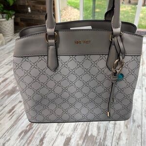 Nine West Gray Crossbody & Shoulder Bag – 3 Compartments, Gold Hardware